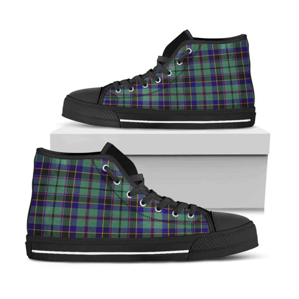 Scottish Stevenson Clan Tartan High Top Shoes Black Sole Tartan Plaid
