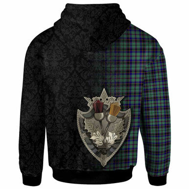 Scottish Stevenson Clan Tartan Hoodie - Half Thistle Flowers Celtic Design Back Side Tartan Plaid