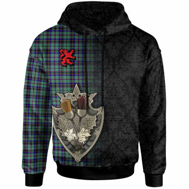 Scottish Stevenson Clan Tartan Hoodie - Half Thistle Flowers Celtic Design Front Side Tartan Plaid