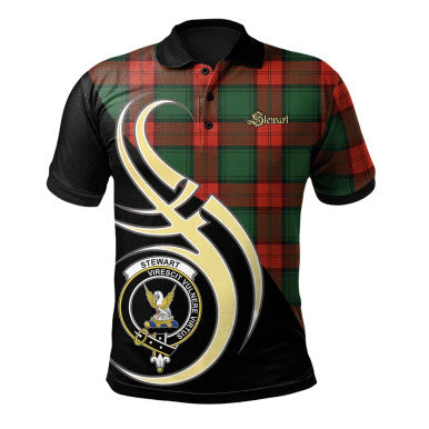 Scottish Stewart Atholl Modern Clan Crest Tartan Polo Shirt Believe in Me Front Side Tartan Plaid