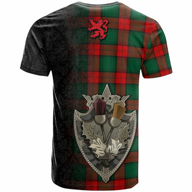 Scottish Stewart Atholl Modern Clan Tartan T-Shirt - Half Thistle Flowers Celtic Design Back Side Tartan Plaid