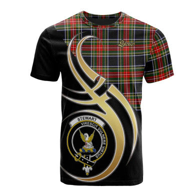 Scottish Stewart Black Clan Crest Tartan T-Shirt Believe in Me Front Side Tartan Plaid