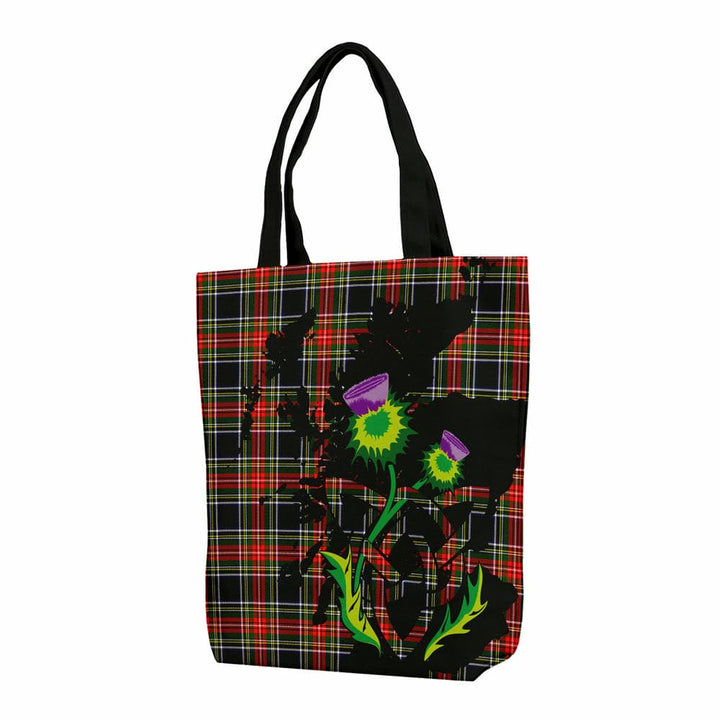 Scottish Stewart Black Clan Tartan Canvas Bag With Shoulder Strap With Thistle Tartan Plaid 1