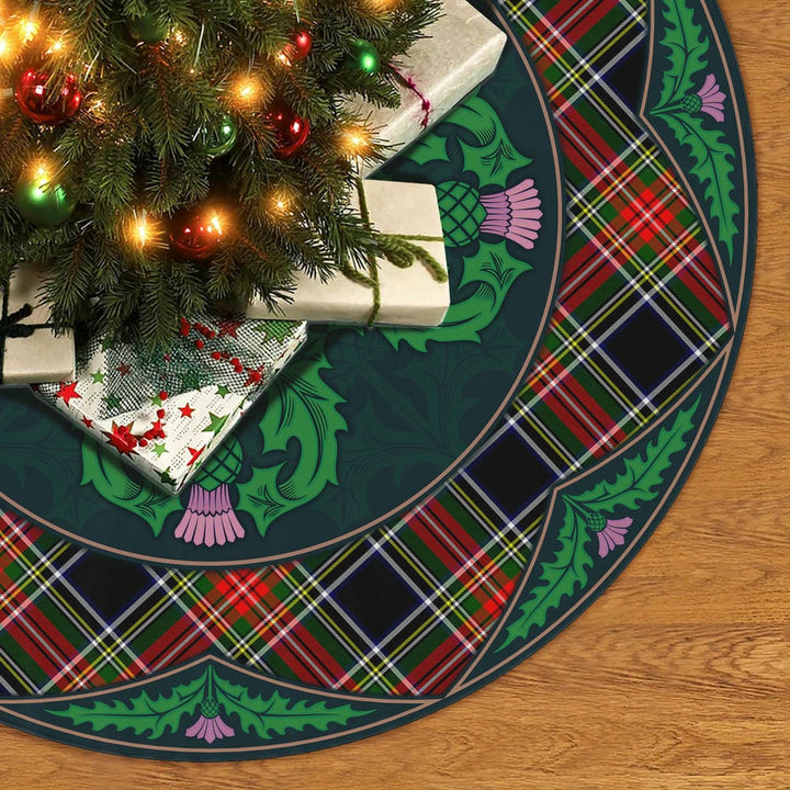Scottish Stewart Black Clan Tartan Christmas Tree Skirt Old Scottish Thistle Flower No Tassels Tartan Plaid 2