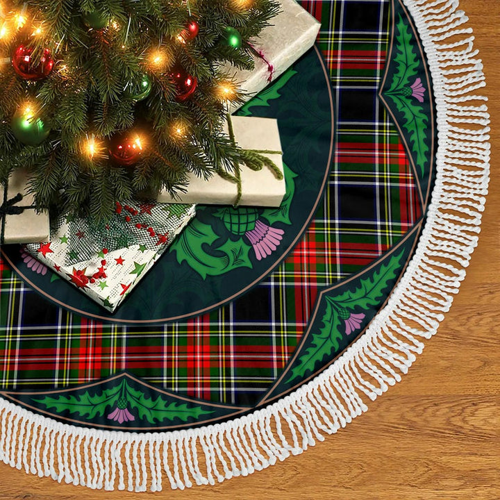 Scottish Stewart Black Clan Tartan Christmas Tree Skirt Old Scottish Thistle Flower Tassels Tartan Plaid 2