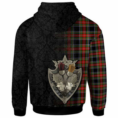 Scottish Stewart Black Clan Tartan Hoodie - Half Thistle Flowers Celtic Design Back Side Tartan Plaid