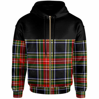 Scottish Stewart Black Clan Tartan Hoodie - Horizontal Style Zip Tartan Plaid