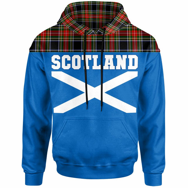 Scottish Stewart Black Clan Tartan Hoodie - Lion Rampant of Scotland With Flag Front Side Tartan Plaid