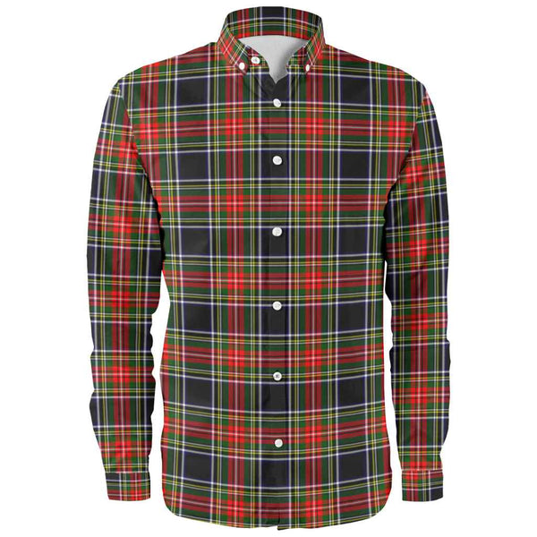 Scottish Stewart Black Clan Tartan Long Sleeve Shirt Front Side Tartan Plaid