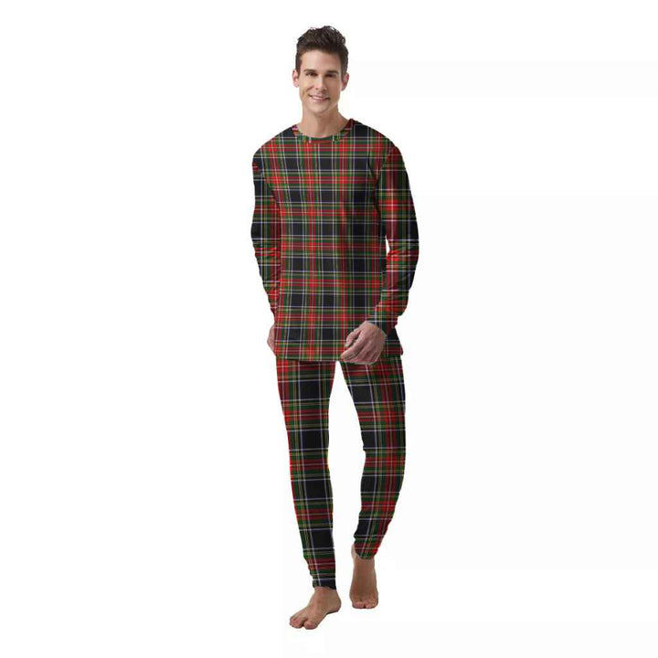 Scottish Stewart Black Clan Tartan Pajama Set  Men Front Side Tartan Plaid