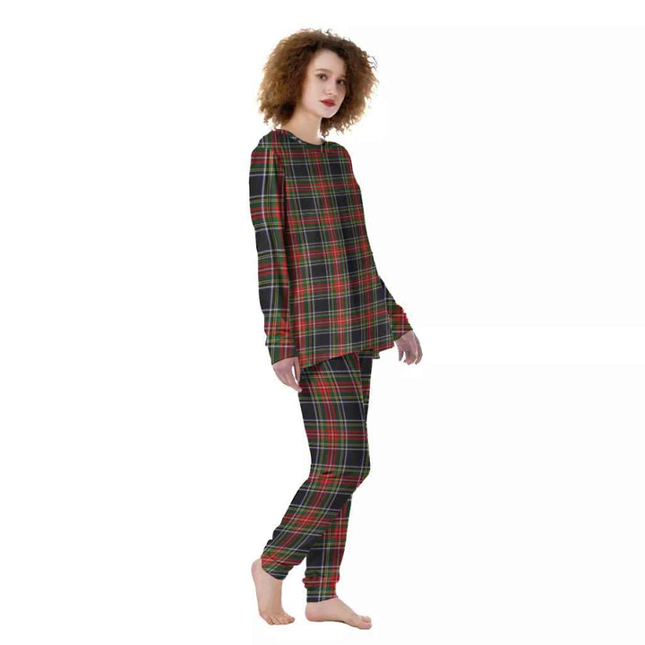 Scottish Stewart Black Clan Tartan Pajama Set Women Front Side Tartan Plaid