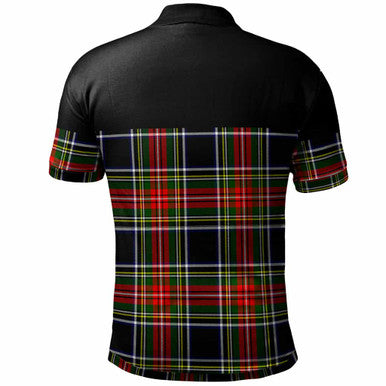 Scottish Stewart Black Clan Tartan Polo Shirt - Horizontal Style Back Side Tartan Plaid