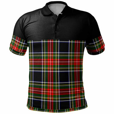 Scottish Stewart Black Clan Tartan Polo Shirt - Horizontal Style Front Side Tartan Plaid