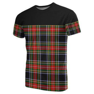 Scottish Stewart Black Clan Tartan T-Shirt Horizontal Style Front Side Tartan Plaid