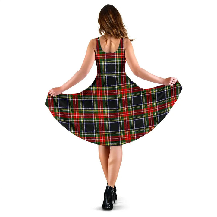 Scottish Stewart Black Clan Tartan Women Midi Dress