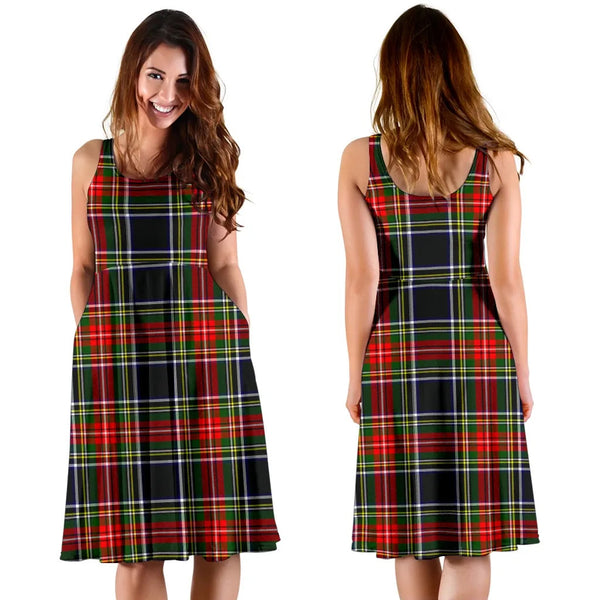 Scottish Stewart Black Clan Tartan Women Midi Dress