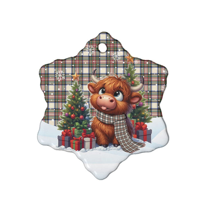 Scottish Stewart Dress Ancient Clan Tartan Ceramic Ornament Cute Highland Cow Christmas Snow Flake Style Tartan Plaid