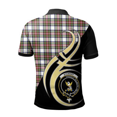 Scottish Stewart Dress Modern Clan Crest Tartan Polo Shirt Believe in Me Back Side Tartan Plaid