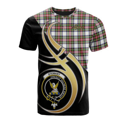 Scottish Stewart Dress Modern Clan Crest Tartan T-Shirt Believe in Me Front Side Tartan Plaid
