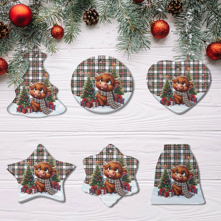 Scottish Stewart Dress Modern Clan Tartan Ceramic Ornament Cute Highland Cow Christmas All Style Tartan Plaid
