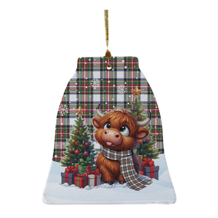 Scottish Stewart Dress Modern Clan Tartan Ceramic Ornament Cute Highland Cow Christmas Bell Style Tartan Plaid