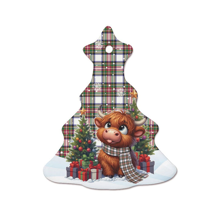 Scottish Stewart Dress Modern Clan Tartan Ceramic Ornament Cute Highland Cow Christmas Tree Style Tartan Plaid