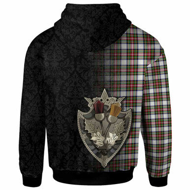 Scottish Stewart Dress Modern Clan Tartan Hoodie - Half Thistle Flowers Celtic Design Back Side Tartan Plaid