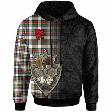 Scottish Stewart Dress Modern Clan Tartan Hoodie - Half Thistle Flowers Celtic Design Front Side Tartan Plaid