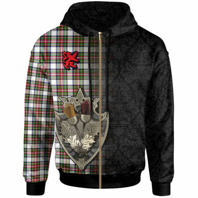 Scottish Stewart Dress Modern Clan Tartan Hoodie - Half Thistle Flowers Celtic Design Zip-up Tartan Plaid