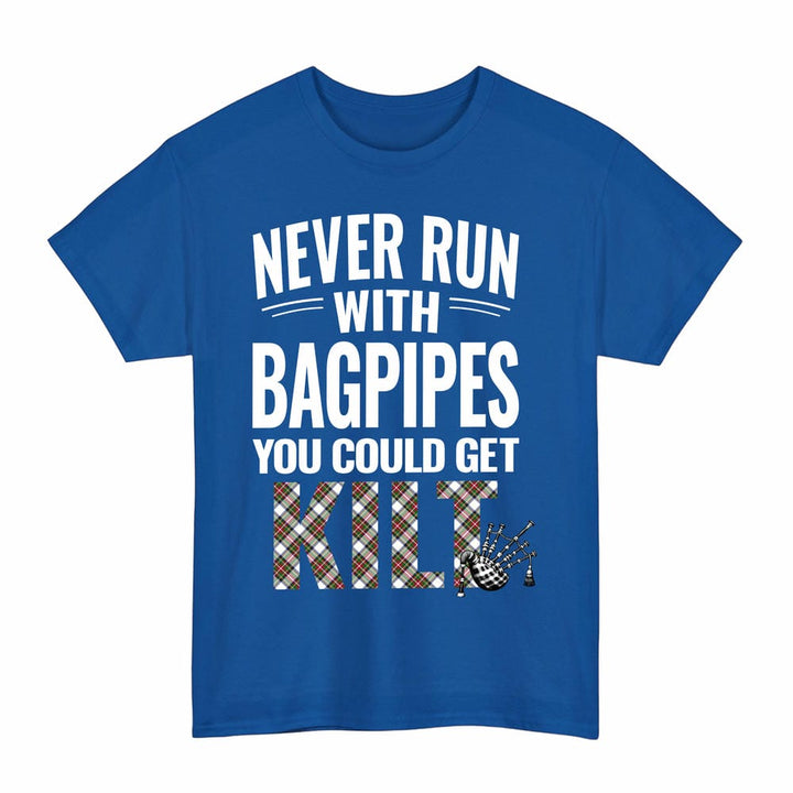 Scottish Stewart Dress Modern Clan Tartan Never Run With Bagpipes T-Shirt Tartan Plaid Royal Color