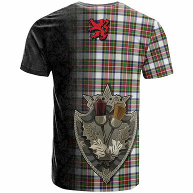 Scottish Stewart Dress Modern Clan Tartan T-Shirt - Half Thistle Flowers Celtic Design Back Side Tartan Plaid