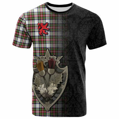Scottish Stewart Dress Modern Clan Tartan T-Shirt - Half Thistle Flowers Celtic Design Front Side Tartan Plaid