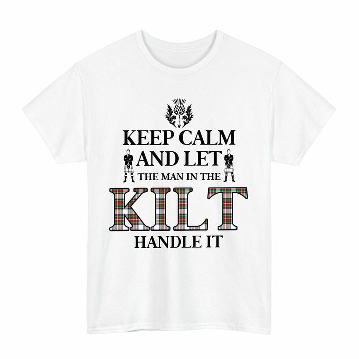 Scottish Stewart Dress Modern Clan Tartan T-Shirt - Keep Calm Tartan Plaid White Color