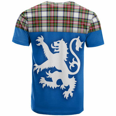 Scottish Stewart Dress Modern Clan Tartan T-Shirt - Lion Rampant of Scotland With Flag Back Side Tartan Plaid