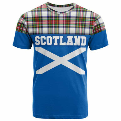 Scottish Stewart Dress Modern Clan Tartan T-Shirt - Lion Rampant of Scotland With Flag Front Side Tartan Plaid