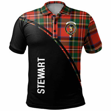 Scottish Stewart (High Stewards) Clan Crest Tartan Curve Polo Shirt Front Side Tartan Plaid
