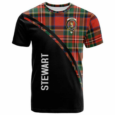 Scottish Stewart (High Stewards) Clan Crest Tartan Curve T-Shirt Front Side Tartan Plaid