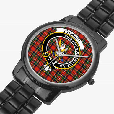 Scottish Stewart (High Stewards) Clan Crest Tartan Folding Clasp Steel Quartz Watches Tartan Plaid Black 2