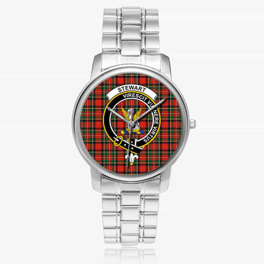 Scottish Stewart (High Stewards) Clan Crest Tartan Folding Clasp Steel Quartz Watches Tartan Plaid Silver 1