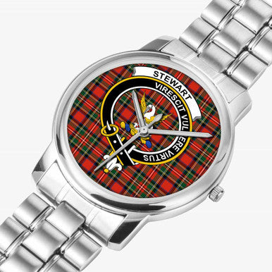 Scottish Stewart (High Stewards) Clan Crest Tartan Folding Clasp Steel Quartz Watches Tartan Plaid Silver 2