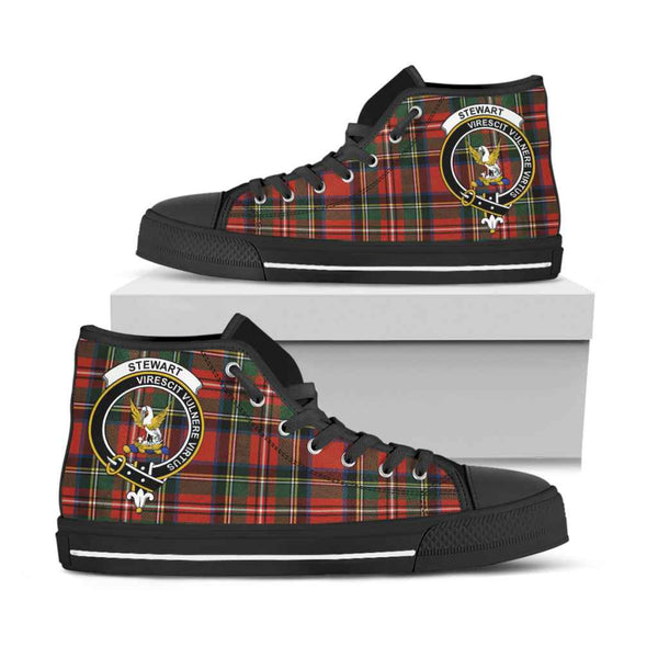Scottish Stewart (High Stewards) Clan Crest Tartan High Top Shoes Black Sole Tartan Plaid