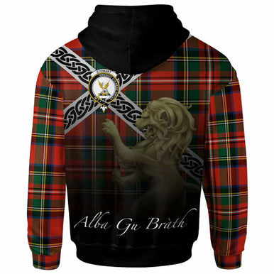 Scottish Stewart (High Stewards) Clan Crest Tartan Hoodie - Scotland Lion Back Side Tartan Plaid