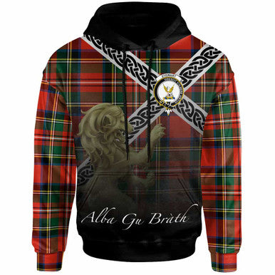 Scottish Stewart (High Stewards) Clan Crest Tartan Hoodie - Scotland Lion Front Side Tartan Plaid