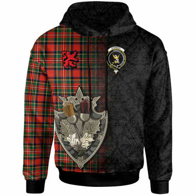 Scottish Stewart (High Stewards) Clan Crest Tartan Hoodie - Half Thistle Flowers Celtic Design Front Side Tartan Plaid