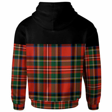 Scottish Stewart (High Stewards) Clan Crest Tartan Hoodie - Horizontal Style Back Side Tartan Plaid