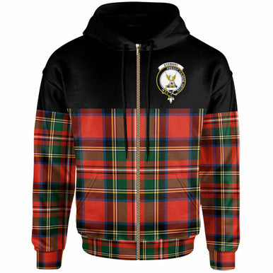Scottish Stewart (High Stewards) Clan Crest Tartan Hoodie - Horizontal Style Zip-up Tartan Plaid