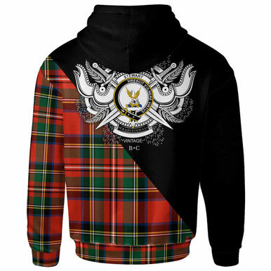 Scottish Stewart (High Stewards) Clan Crest Tartan Hoodie - Military Logo Back Side Tartan Plaid
