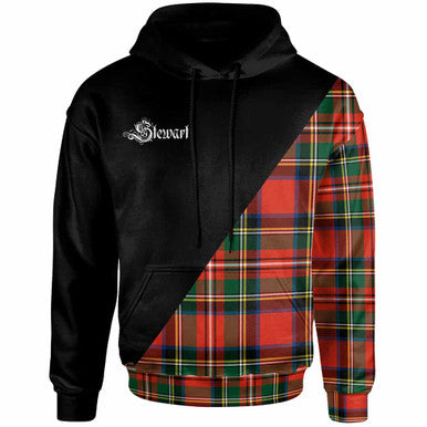 Scottish Stewart (High Stewards) Clan Crest Tartan Hoodie - Military Logo Front Side Tartan Plaid