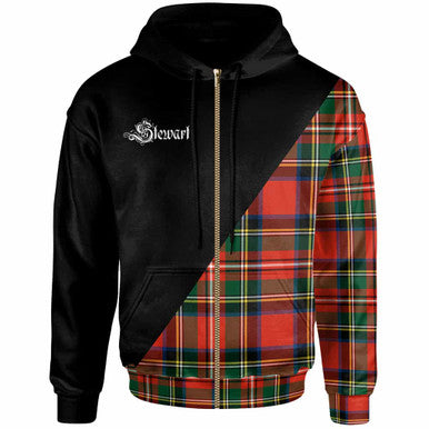 Scottish Stewart (High Stewards) Clan Crest Tartan Hoodie - Military Logo Zip-up Tartan Plaid