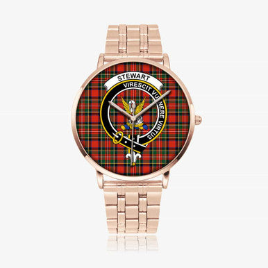 Scottish Stewart (High Stewards) Clan Crest Tartan Instafamous Steel Quartz Watches Tartan Plaid Rose Gold 1
